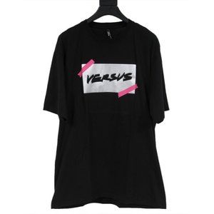 Versace Versus Mens Box Logo T Shirt Large Black Pink 100% Cotton Short Sleeve
